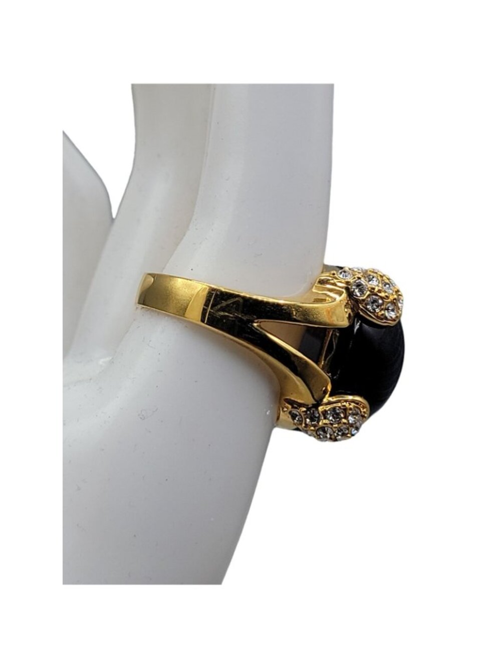 Cobalt Blue Bubble Art Glass Ring 18kgp 7.5 Signed RM Rhinestones Gold Tone - Picture 3 of 16